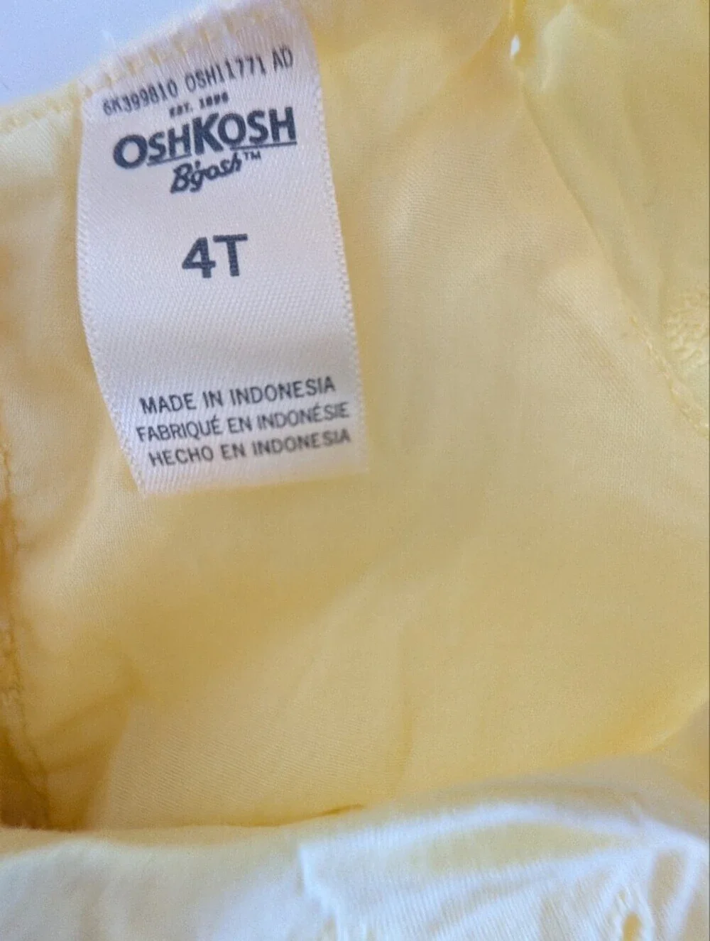 Oshkosh B'gosh Girls Yellow Dress Cotton Size 4T